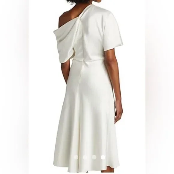 Amsale Draped Lustrous Satin One-Shoulder Midi-Dress In Color Ivory Size 6